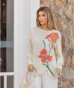Blusa Tricô Floral Off White