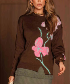 Blusa Tricô Floral Marrom