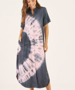 Vestido Tie Die Kaftan com botões
