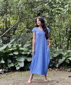 Vestido Longo Abaloado Azul Lavanda