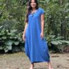 Vestido Longo Abaloado Azul Porcelana