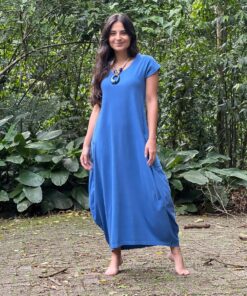 Vestido Longo Abaloado Azul Porcelana