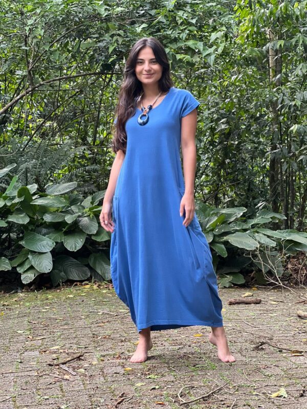 Vestido Longo Abaloado Azul Porcelana