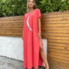 Vestido Longo Fendas Lua Crescente Coral